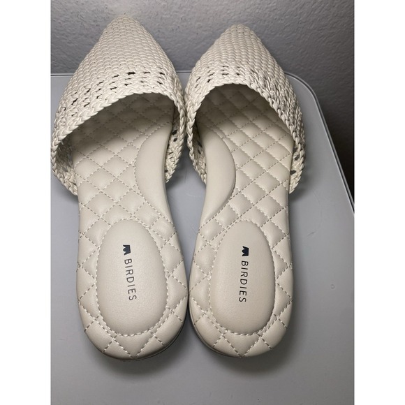 BIRDIES The Swan Mules Shoes Woven Faux Leather Pointed Toe White Slip On Sz 10 - Picture 6 of 16